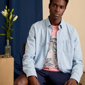 Chemise homme bleu longues manches avec poche