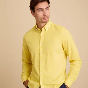 Chemise homme jaune longues manches retroussables col mao