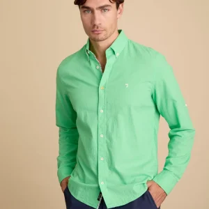 Chemise homme verte longues manches retroussables col mao