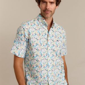 Chemise homme multicolore courtes manches avec motifs fleuris