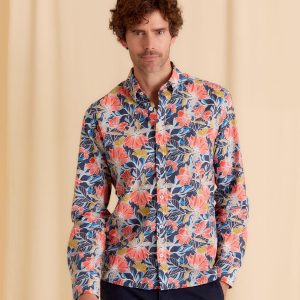 Chemise homme multicolore longues manches avec grosses fleurs