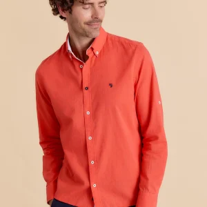 Chemise homme rouge longues manches retroussables