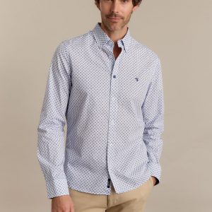 Chemise homme bleue longues manches motif imprimé