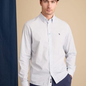 Chemise homme bleue longues manches motif imprimé