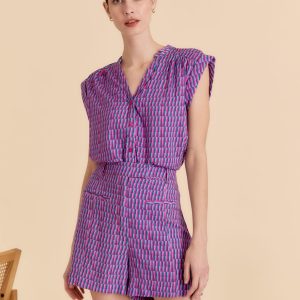 Short femme bleu et rose motifs géométriques