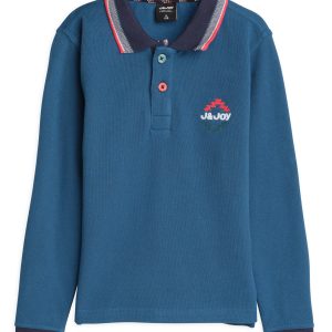Polo garçon bleu marine avec logo J&JOY dans le dos