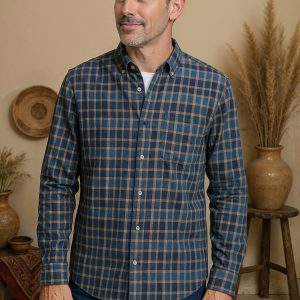 Chemise homme blanche et bleue quadrillée