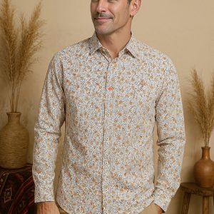 Chemise homme beige avec des fleurs