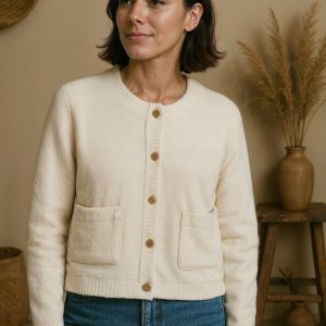Cardigan femme avec boutonière et poches