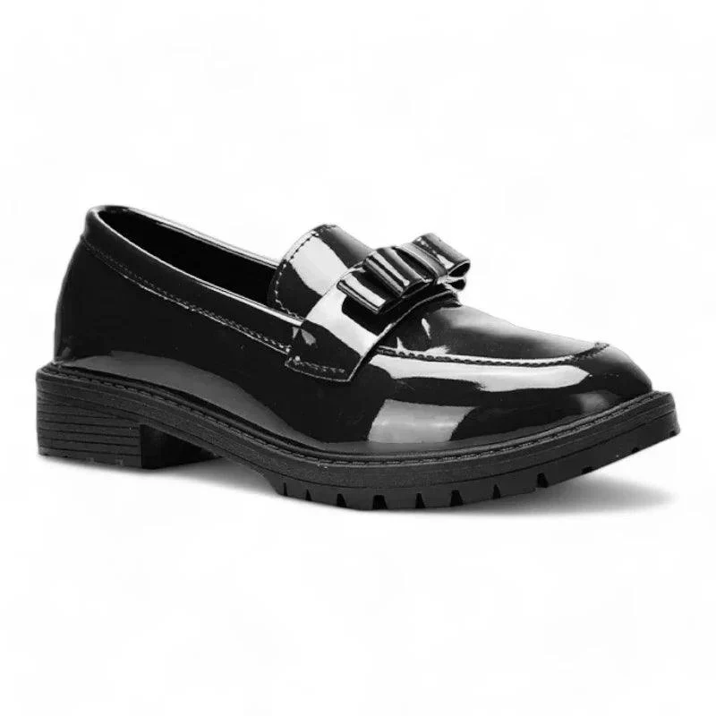 mocassin orthopédique femme vernis à talons et nœud élégant