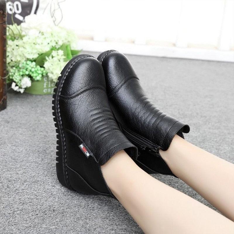 Bottes de neige vintage en cuir pour femmes – Image 2