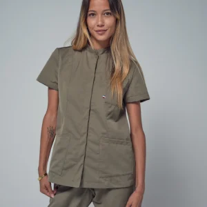 Blouse femme boutons à trois poches kaki Déméter