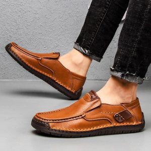 Mocassins en cuir à semelle caoutchouc pour hommes - Voltem