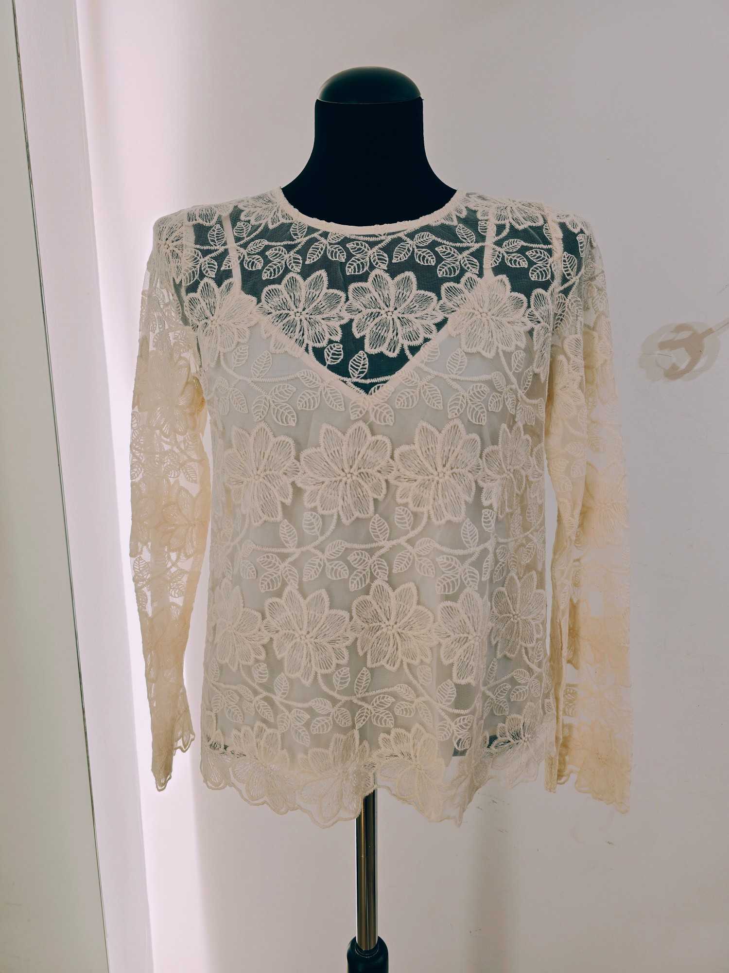 Blouse dentelle fleurs ivoire – Image 2