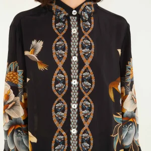Chemisier black floral snake