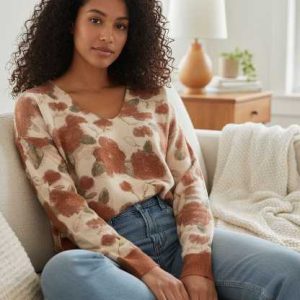Pull doux fleurs terracotta