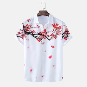 Chemise à manches courtes fleurs de cerisier pour homme
