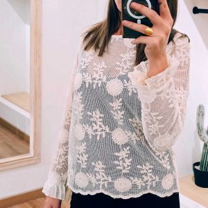 Blouse dentelle ajourée ivoire