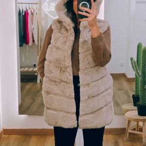 Gilet fausse fourrure capuche