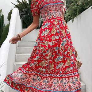 Robe bohème fleurie à manches longues