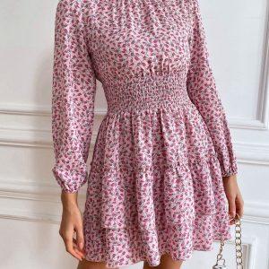 Robe courte à manches longues à imprimé floral