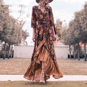 Robe longue à fleurs pour femmes style bohème