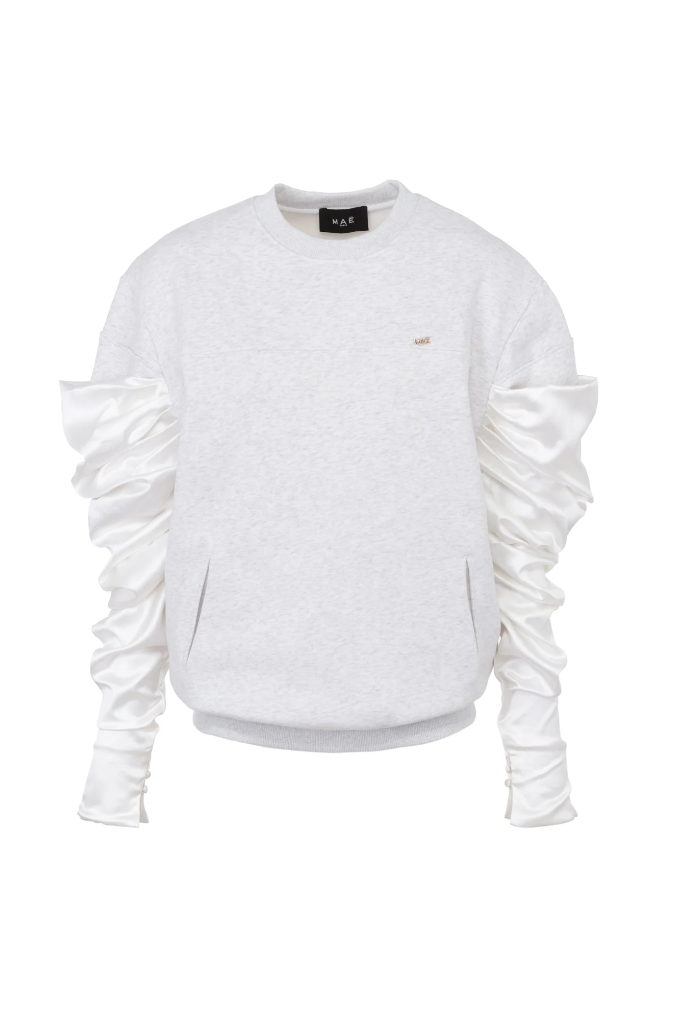 Sweatshirt gris clair à manches satin