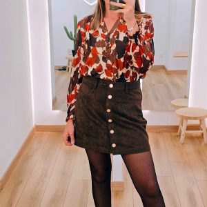 Blouse col V feuillages